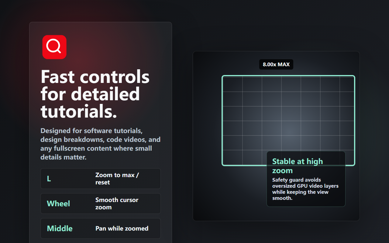 YouTube Video Zoomer quick controls